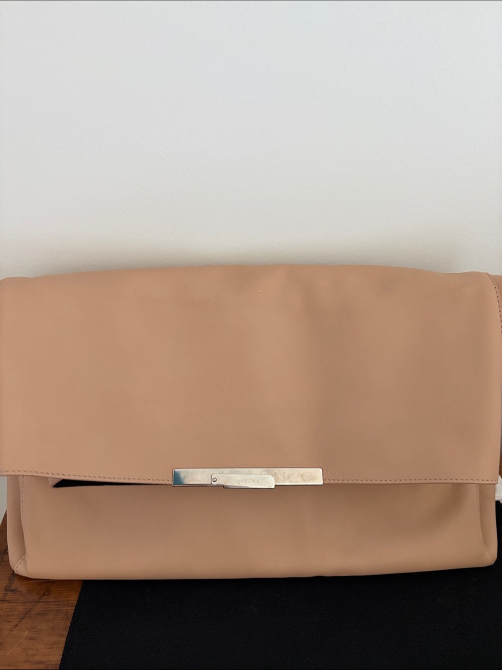 Celine Beige Leather Fold-Over Clutch